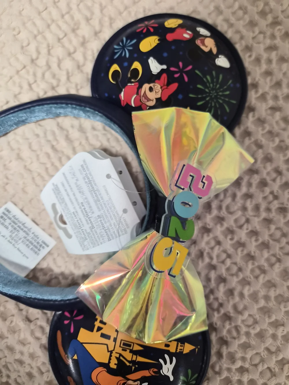 Disney Navy Character Ear Headband with Iridescent Bow